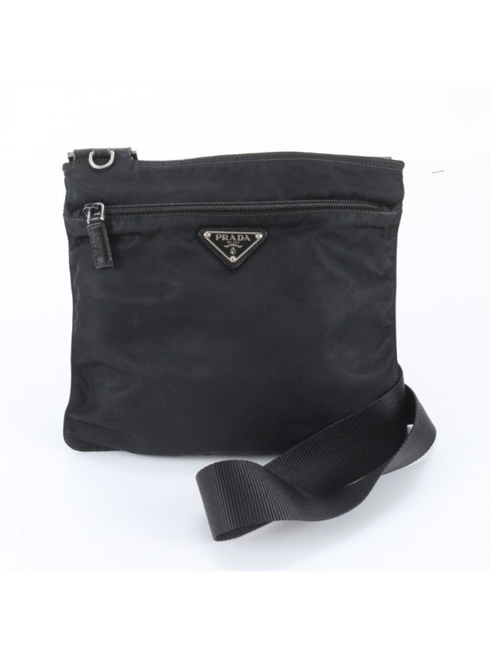 Prada White Tag Tessuto Nylon Triangle Logo Leather Shoulder Bag